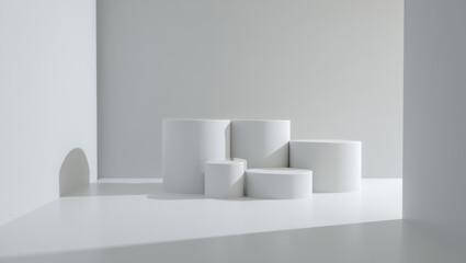 White Cylindrical Platforms Minimalist Product Display Studio