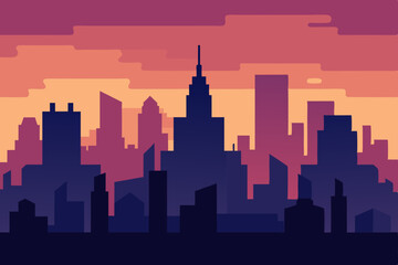 Fototapeta premium Urban American city skylines at sunset, featuring iconic New York and Chicago cityscapes