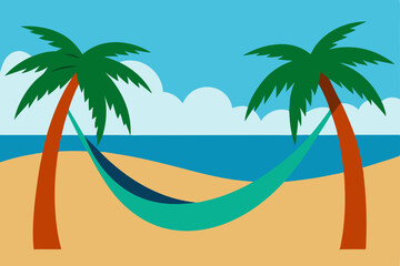 Obraz premium Tropical Beach Hammock Paradise Relaxing under Palm Trees by the Ocean