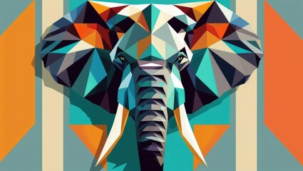 Geometric Elephant Illustration with Colorful Triangles