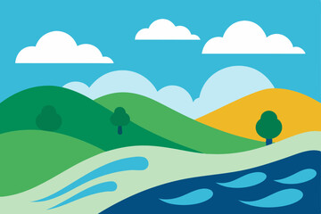 Fototapeta premium Mountain landscapes featuring the sky, sea, and diverse natural elements like trees, rivers, and fields