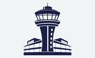 Control tower silhouette, airport tower vector