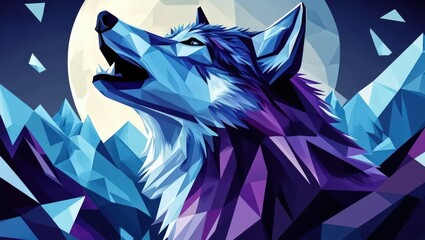 Geometric Wolf Howling at Moon Digital Art