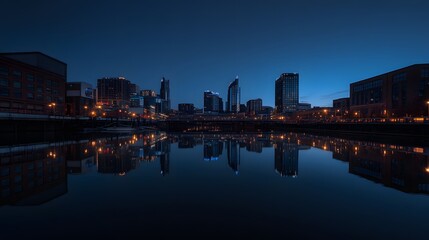 Downtown Nashville skyline with river reflection