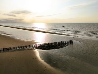 Breakwater on the North Sea photographed with a drone