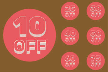 set of Sale tags vector badges template, 10 off, 20 , 80, 30, 40, 50, 60, 70 percent sale label symbols, discount promotion flat icon with long shadow. eps vector art design and color background. 
