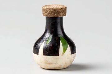 Black and White Vase with Green Leaves