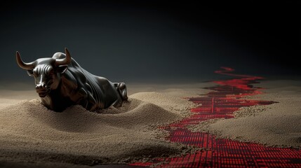 Bull Market Crash Symbolic Statue Submerged in Quicksand