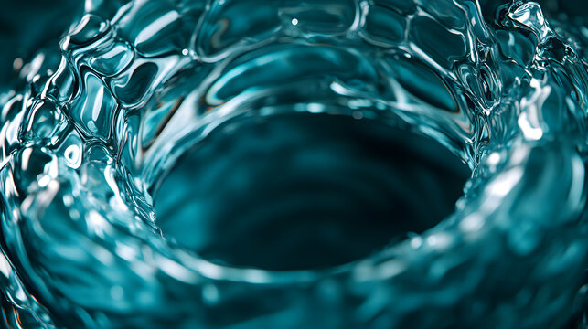 Close-up of a swirling water vortex with intricate bubble patterns