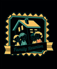 Hand drawn family reunion  summer sale poster with decorative vintage style and cheerful holiday design elements