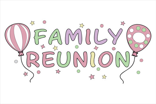 Hand drawn family reunion  summer sale poster with decorative vintage style and cheerful holiday design elements