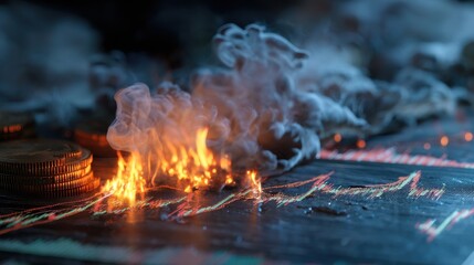 Burning Financial Portfolio  A Visual Metaphor of Economic Loss