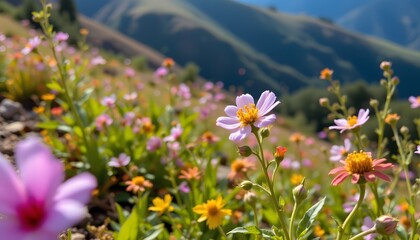 Obraz premium a vibrant wildflower field in a mountainous region