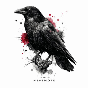 Nevermore A Gothic Raven in Watercolor Splatter