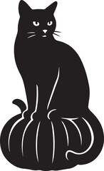 Black cat on pumpkin Halloween silhouette, Spooky cat and pumpkin decor graphic