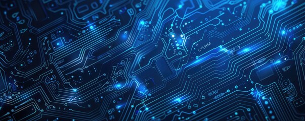 Fototapeta premium Blue circuit board pattern vector background with tech and digital technology concept for banner, poster or web design element. Vector illustration of blue circuitboard texture