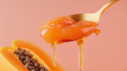 Spoon of Papaya and Honey Puree Close Up for Dessert
