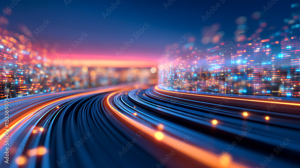 Poster 3d rendering of abstract fast moving digital data. high speed motion blur. concept of leading in bus