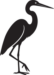 Heron silhouette simple black design, Water bird minimal style illustration