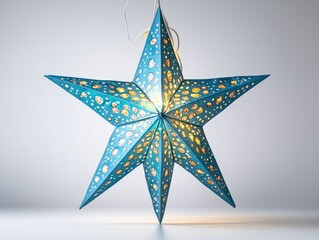 Obraz premium Teal star lantern, light shining through