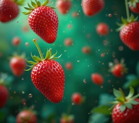 Red Strawberry Falling - 3D Realistic Background
