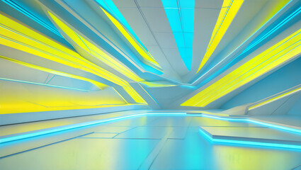 abstract background with a palette of bright, electric blues, neon greens, and radiant yellows, evoking a sense of innovation and cutting-edge technology.