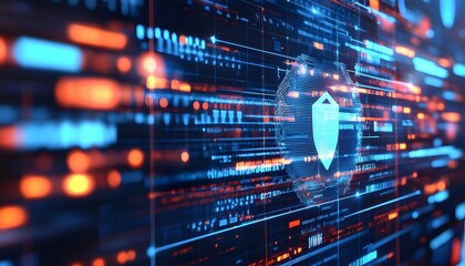 Obraz premium Abstract digital graphic of a security shield.