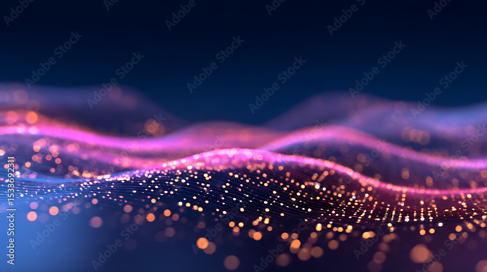 Poster 3d rendering of abstract digital wave geometry plexus dot style. for big data artificial intelligenc