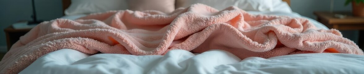 Fototapeta premium Cozy weighted blanket draped over a bed, soft texture and calming colors perfect for a restful sleep Ideal for promoting relaxation and a peaceful night's rest , pressure, restful sleep, tactile