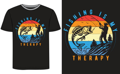 Fishing is My Therapy_ Fishing T Shirt Design Vector (W & B)