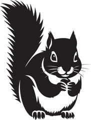 Squirrel holding nut black white silhouette, Cute rodent eating minimal graphic