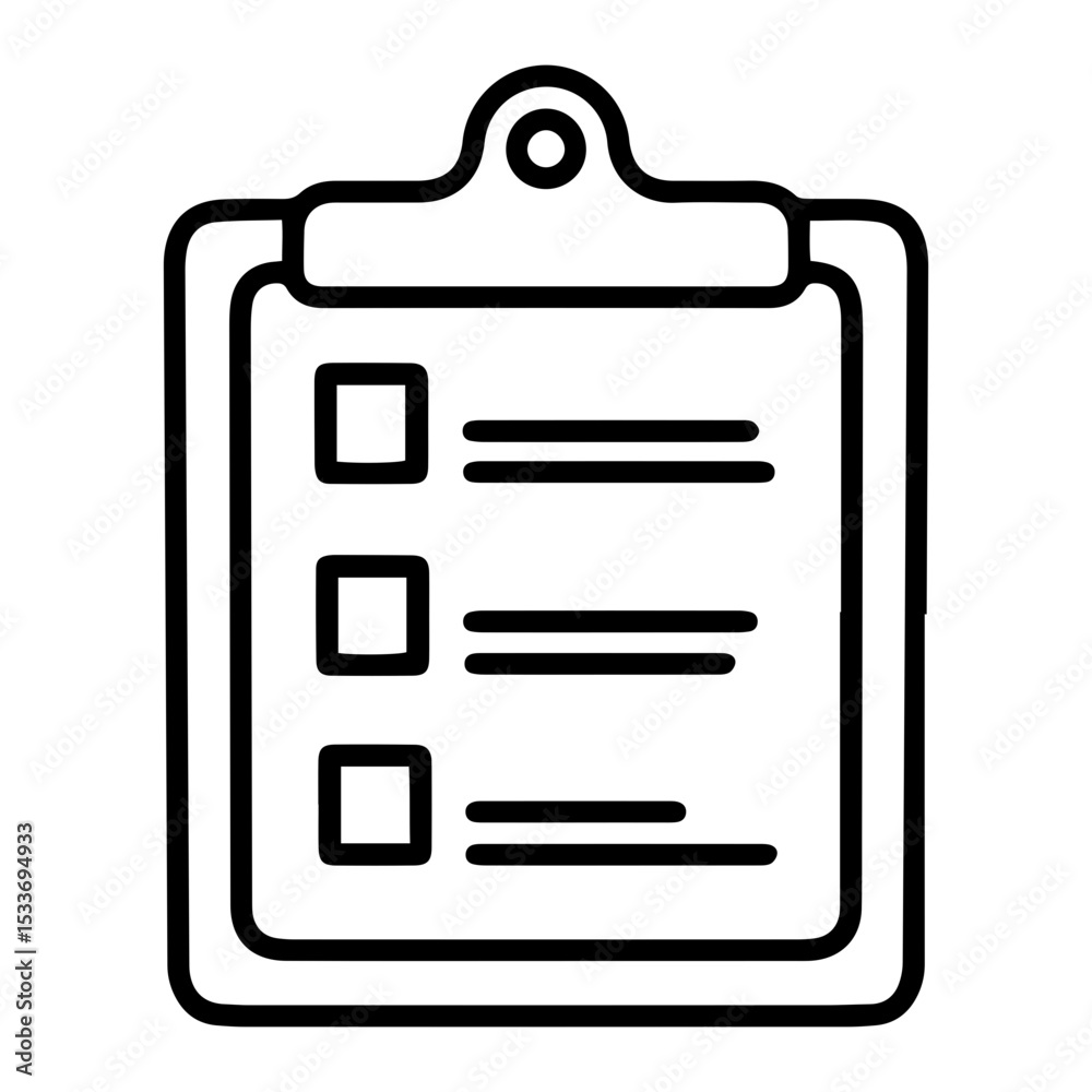 Aufkleber the outline style image depicts a clipboard with a document attached, featuring three lines and empt