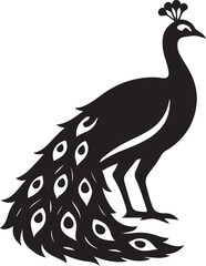Peacock black and white elegant vector, Fancy bird tail spread minimal illustration