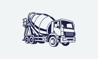 Cement mixer truck, construction vehicle icon, concrete transport silhouette, heavy duty truck vector