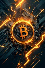 Bitcoin sign on cracked wall. Cryptocurrency concept. 
