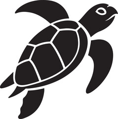 Sea turtle silhouette simple clean vector, Marine life illustration flat black art