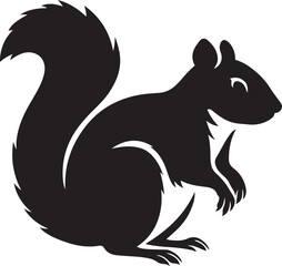 Squirrel silhouette simple black vector, Tree animal icon flat style drawing