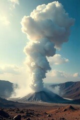 A billowing, ethereal steam cloud rises from a geothermal vent, creating a dramatic, otherworldly scene Perfect for environmental, fantasy, or industrial themes , rising, atmosphere