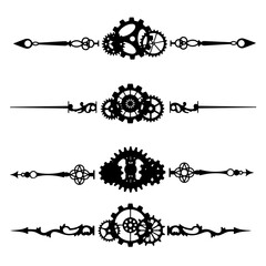  Steampunk Gears and Ornate Arrows Dividers Vector Set - Industrial Victorian Mechanical Elements