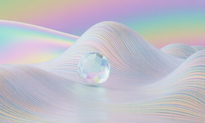 Crystal Ball on Wavy Iridescent Surface