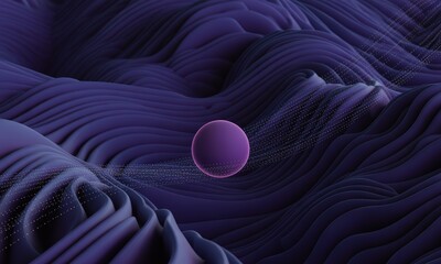 Purple Sphere on Wavy Surface Abstract Background