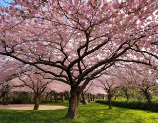 Fototapeta premium Cherry blossom. Mesmerizing display of sakura in full bloom creating colorful and whimsical tapestry of spring ideal addition to botanical and seasonal concepts, cherry blossom in spring