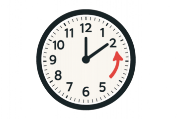 A classic analog clock displaying :, isolated on transparent background.
