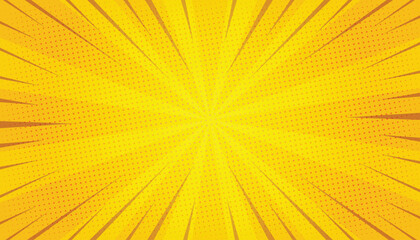 Bright orange pop art comic sunburst effect background with halftone. Cartoon abstract vector background. Suitable for templates, sales banners, events, ads, web, and pages.