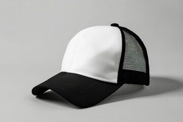 Sharp Picture of White and Black Trucker Cap Hat Mockup Template Isolated Cut Out