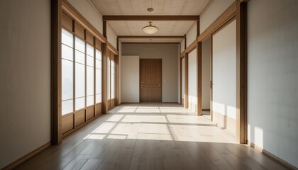 Rustic Japanese Hallway - Neutral Tones & Wabi Sabi Charm
