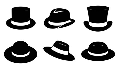 Set of black hats vector illustrations on white background