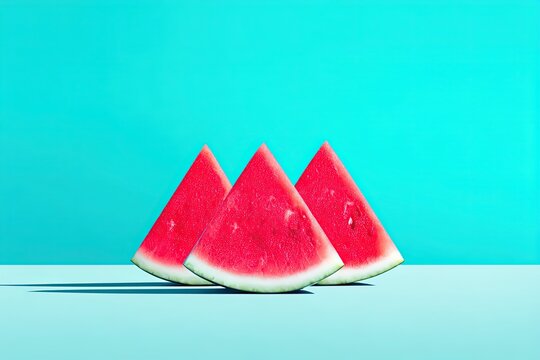 Watermelon Slices on Teal Background