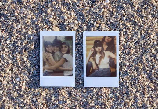 Instant Polaroid Mockup on Sandy Surface