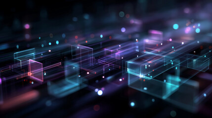 Abstract Digital Cubes in Purple and Blue Tones